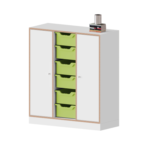 Produkt Bild qickly® Schrank, 3 Ordnerhöhen, 2 Türen mit Schloss, 6 große Ergo Tray Boxen SLS33LLG