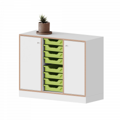 Produktbild qickly® Schrank, 2 Ordnerhöhen,. 2 Türen mit Schloss, 8 kleine Ergo Tray Boxen SLS32LLK