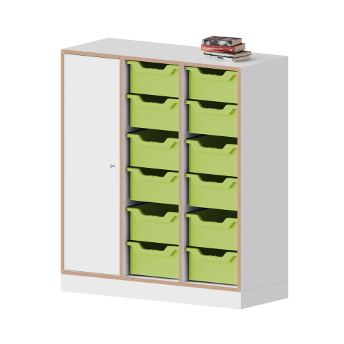 Product image qickly® cabinet, 3 file heights, 1 door with lock, 12 large Ergo Tray boxes SLS33LGG