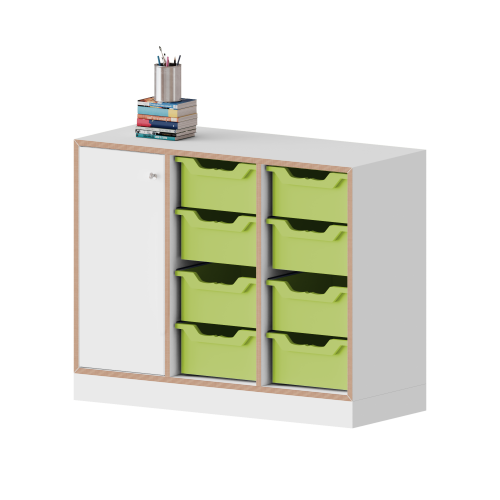 Product image qickly® cabinet, 2 file heights, door left with lock, 8 large Ergo Tray boxes SLS32LGG